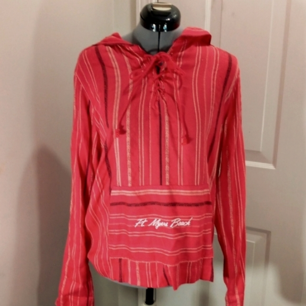 Womens hooded pullover Sz L, longsleeved, rose colored